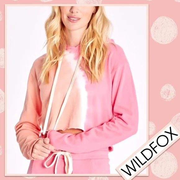 WILDFOX Ivy Sherbet Wash Tie Dye Crop Cotton Hoodie in Sherbet Wash (Peach Pink) - Picture 7 of 11